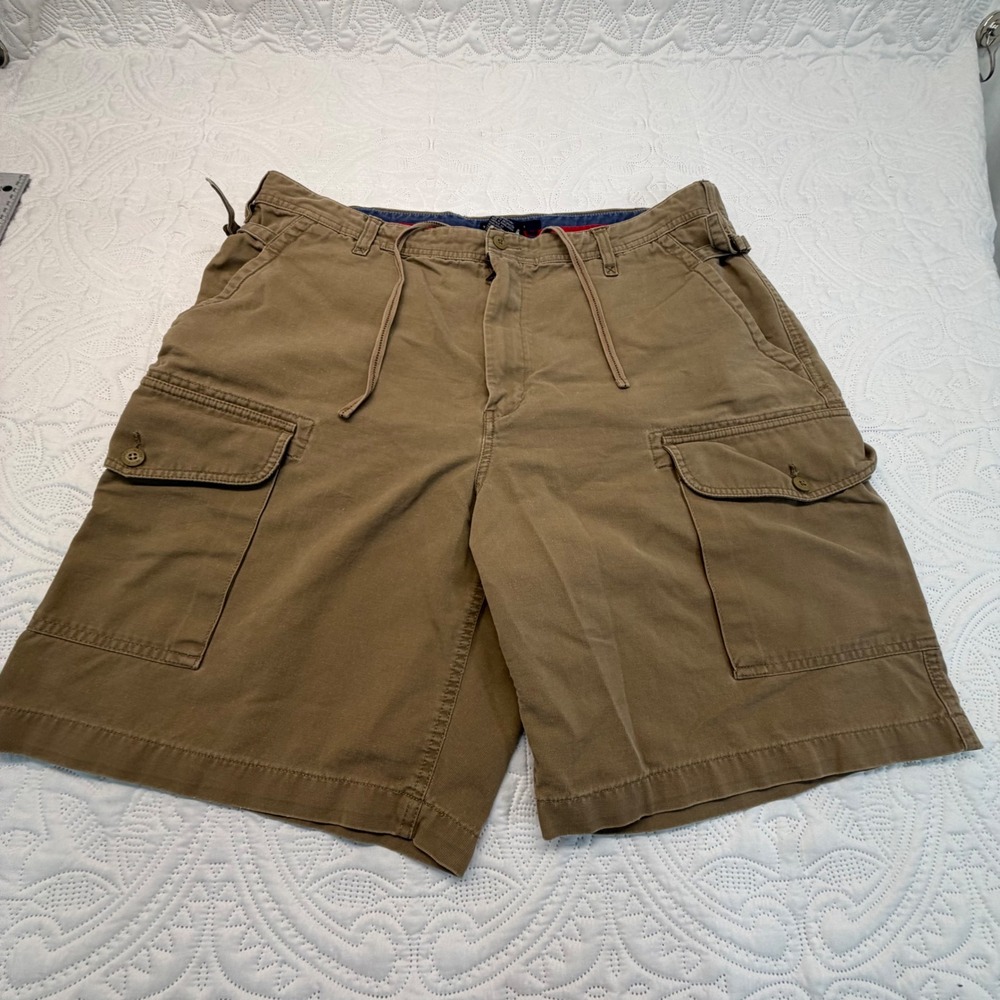 Tommy Hilfiger Mens Khaki Cargo Shorts Tan Cotton Twill Utility Size 38 39